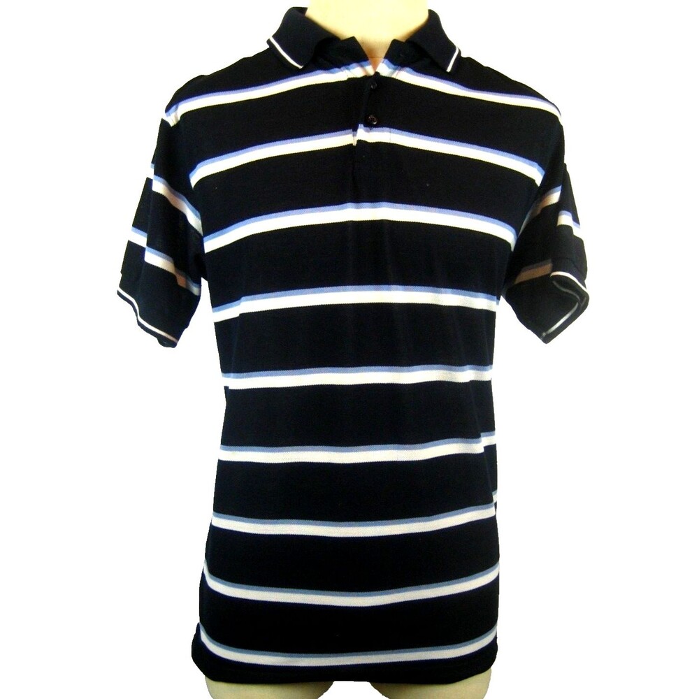 Mens NWOT Alberto Cardinali Navy Striped Cotton SS Golf Polo Shirt sz Lg